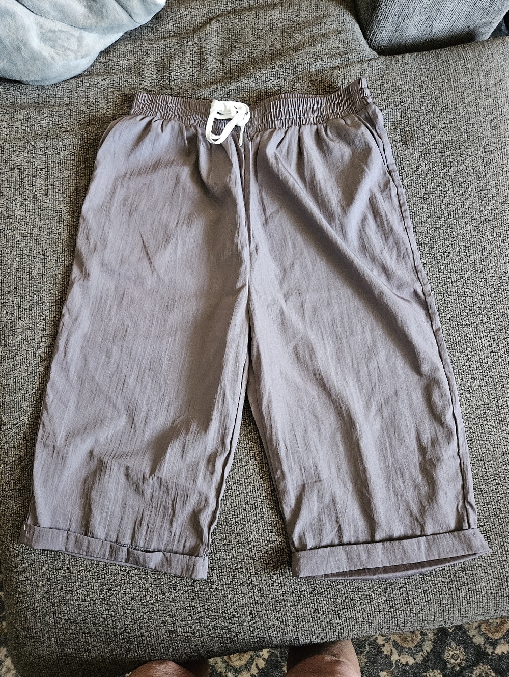 Casual Drawstring Cropped Pants — Gray